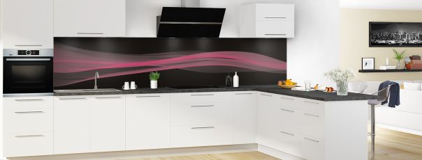 Crédence de cuisine Lignes design couleur Saphir rose panoramique en perspective