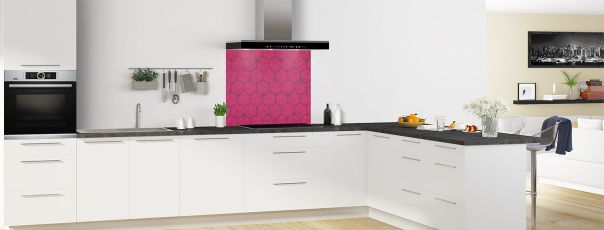 Crédence de cuisine Carreaux de ciment hexagonaux couleur Saphir rose fond de hotte en perspective