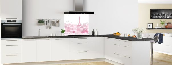 Crédence de cuisine Paris couleur Saphir rose fond de hotte motif inversé en perspective