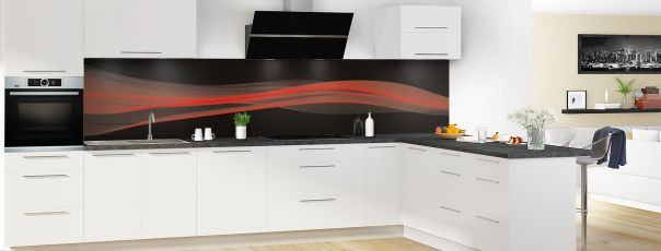 Crédence de cuisine Lignes design couleur Rouge vermillon panoramique en perspective
