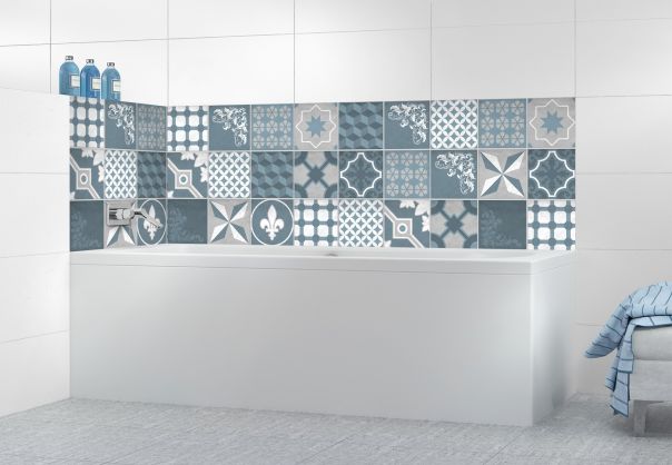 Panneau de bain Carreaux de ciment trendy chic bleu