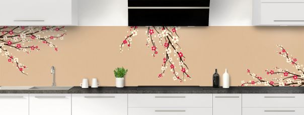 Crédence de cuisine Arbre fleuri couleur Coquille d'oeuf panoramique