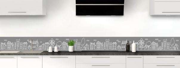 Crédence de cuisine Dessin de ville couleur Gris pierre frise motif inversé