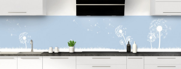 Crédence de cuisine Pissenlit au vent couleur bleu azur panoramique motif inversé