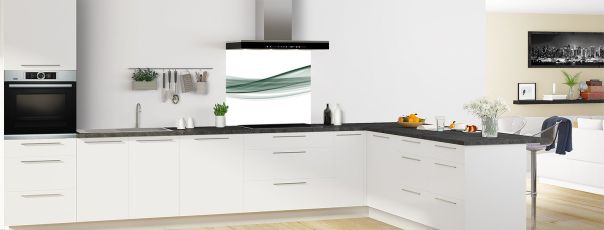 Crédence de cuisine Vague graphique couleur Vert avocat fond de hotte motif inversé en perspective