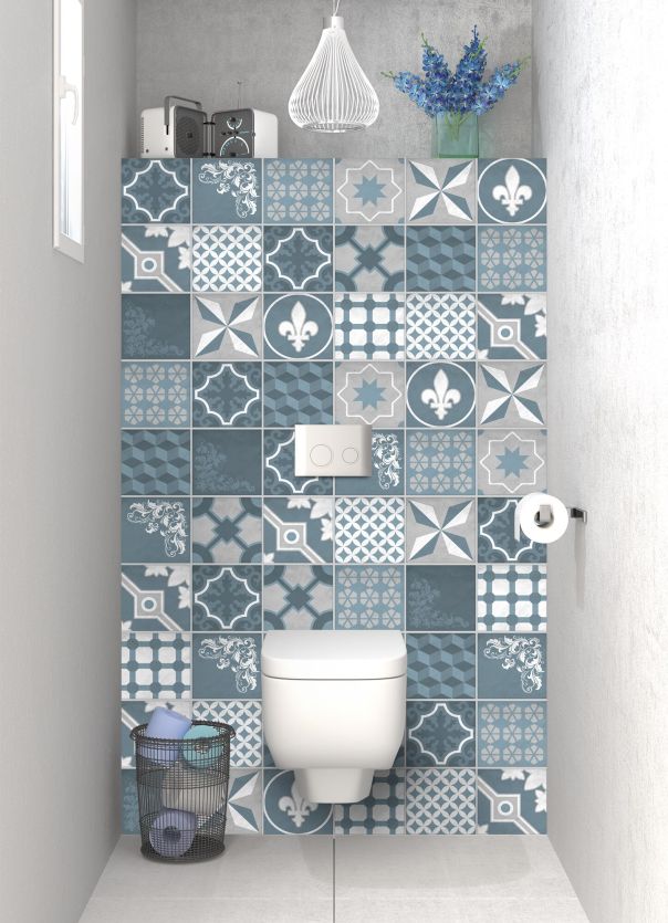 Panneau WC Carreaux de ciment trendy chic bleu