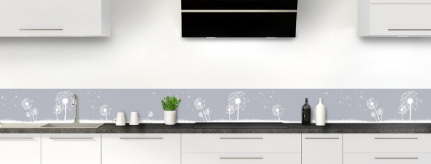 Crédence de cuisine Pissenlit au vent couleur gris métal dosseret motif inversé