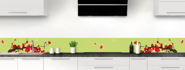 Crédence de cuisine Cerisier japonnais couleur vert olive dosseret motif inversé