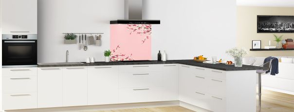 Crédence de cuisine Arbre fleuri couleur Quartz rose fond de hotte motif inversé en perspective