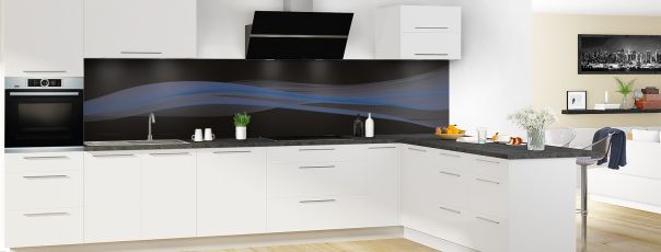 Crédence de cuisine Lignes design couleur Bleu électrique panoramique motif inversé en perspective