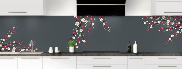 Crédence de cuisine Arbre fleuri couleur Gris anthracite panoramique motif inversé