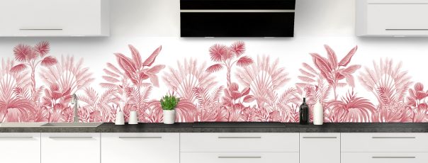 Crédence de cuisine Forêt tropicale couleur Rose grenade panoramique