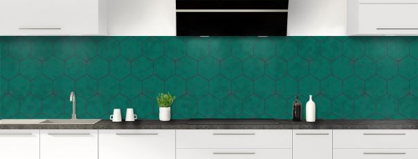 Crédence de cuisine Carreaux de ciment hexagonaux couleur Vert jade panoramique