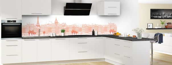 Crédence de cuisine Paris couleur Rouge vermillon panoramique en perspective