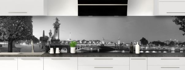Crédence de cuisine Paris Pont Alexandre III Noir et blanc panoramique motif inversé
