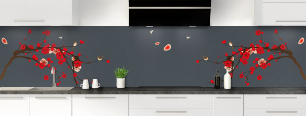 Crédence de cuisine Cerisier japonnais couleur gris carbone panoramique motif inversé