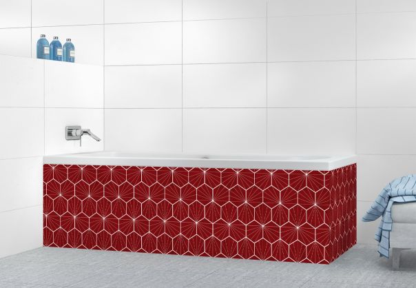 Panneau tablier de bain Carreaux de ciment hexagonaux couleur Rouge grenat