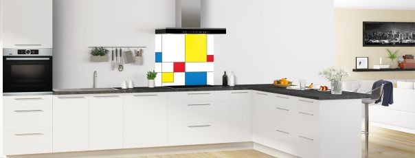 Crédence de cuisine Rectangles Mondrian fond de hotte motif inversé en perspective