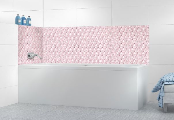 Panneau de bain Cubes rayés  couleur Rose grenade
