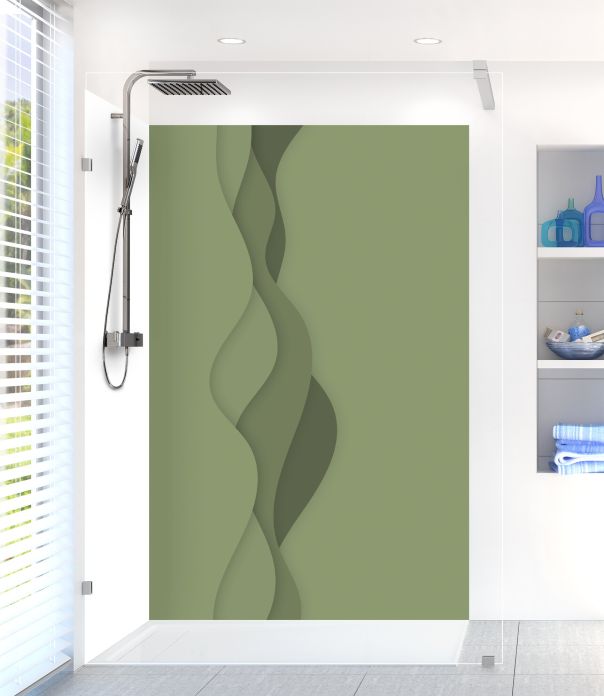 Panneau de douche Vagues couleur Vert sauge motif inversé