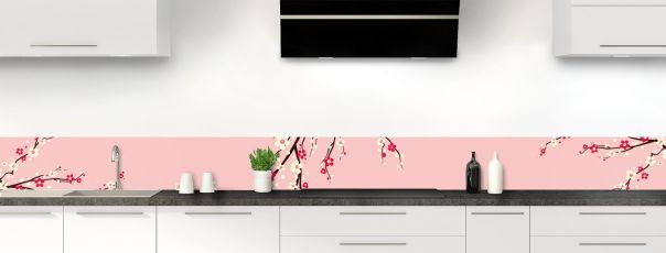 Crédence de cuisine Arbre fleuri couleur Quartz rose frise motif inversé