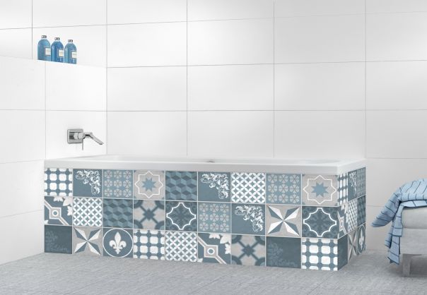 Panneau tablier de bain Carreaux de ciment trendy chic bleu