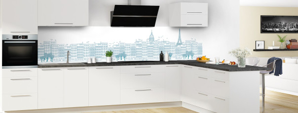 Crédence de cuisine La rue couleur Bleu paon panoramique motif inversé en perspective