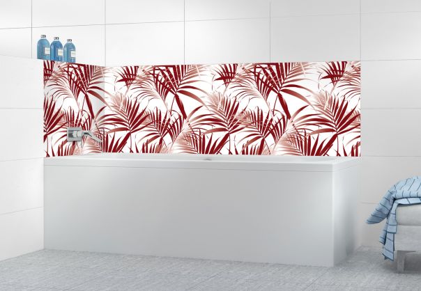 Panneau de bain Feuilles tropicales couleur Rouge grenat