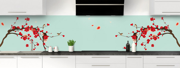Crédence de cuisine Cerisier japonnais couleur vert pastel panoramique motif inversé
