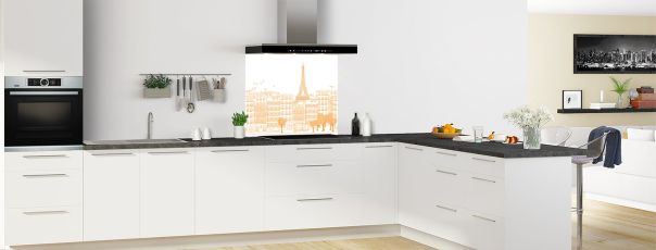 Crédence de cuisine Paris couleur Citrouille fond de hotte motif inversé en perspective
