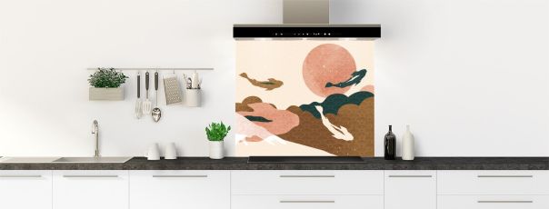 fond de hotte décoré avec des motifs de poissons japonais dans un style zen tendance.