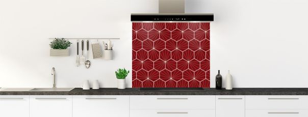 Crédence de cuisine Carreaux de ciment hexagonaux couleur Rouge grenat fond de hotte