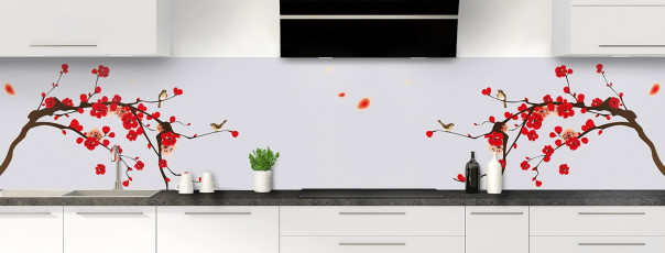 Crédence de cuisine Cerisier japonnais couleur gris clair panoramique motif inversé