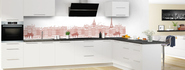 Crédence de cuisine La rue couleur Rouge grenat panoramique motif inversé en perspective