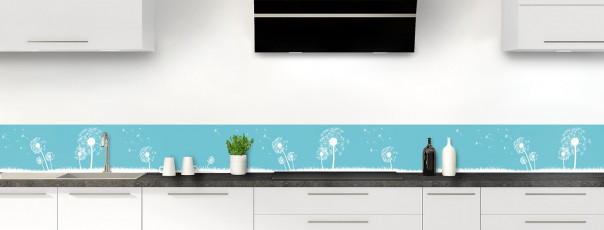 Crédence de cuisine Pissenlit au vent couleur bleu lagon dosseret motif inversé