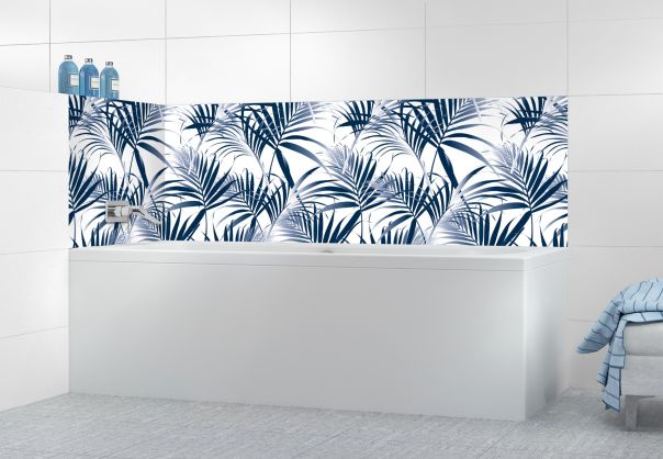 Panneau de bain Feuilles tropicales couleur Bleu nuit