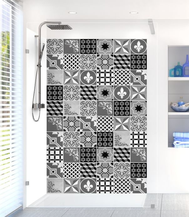 Panneau de douche Carreaux de ciment trendy chic N&B