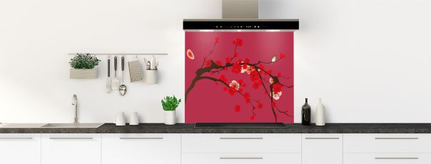 Crédence de cuisine Cerisier japonnais couleur Rose grenade fond de hotte