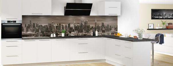 Crédence de cuisine New York Manhattan sépia panoramique en perspective