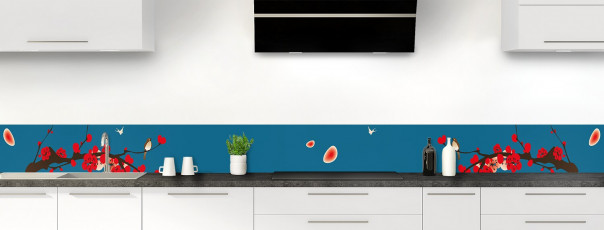 Crédence de cuisine Cerisier japonnais couleur bleu baltic dosseret motif inversé