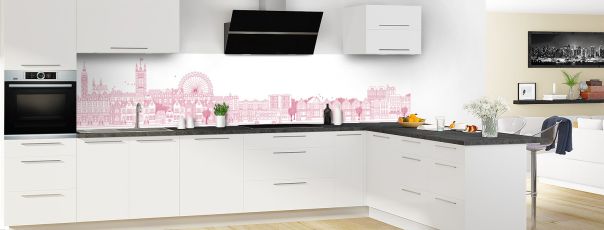 Crédence de cuisine Londres couleur Saphir rose panoramique en perspective