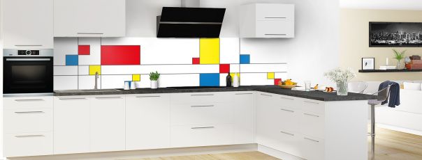 Crédence de cuisine Rectangles Mondrian panoramique en perspective