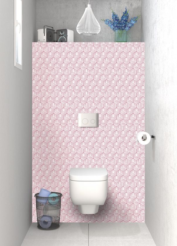 Panneau WC Cubes rayés  couleur Rose grenade