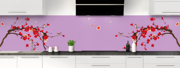 Crédence de cuisine Cerisier japonnais couleur parme panoramique motif inversé