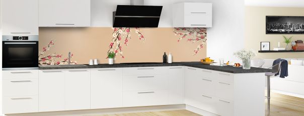 Crédence de cuisine Arbre fleuri couleur Coquille d'oeuf panoramique motif inversé en perspective