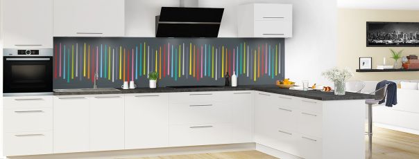Crédence de cuisine Barres colorées couleur Gris anthracite panoramique motif inversé en perspective