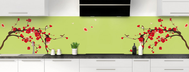 Crédence de cuisine Cerisier japonnais couleur vert olive panoramique