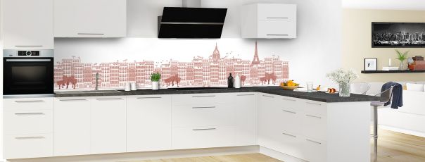 Crédence de cuisine Paris couleur Rouge grenat panoramique motif inversé en perspective