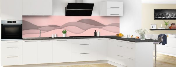 Crédence de cuisine Vagues couleur Quartz rose panoramique motif inversé en perspective