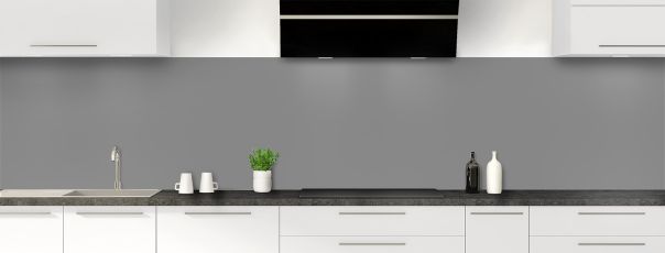 Crédence de cuisine Gris pierre, disponible en crédence brillante sur polycarbonate ou crédence mat sur aluminium, sur mesure et idéale pour coller sur un ancien carrelage.